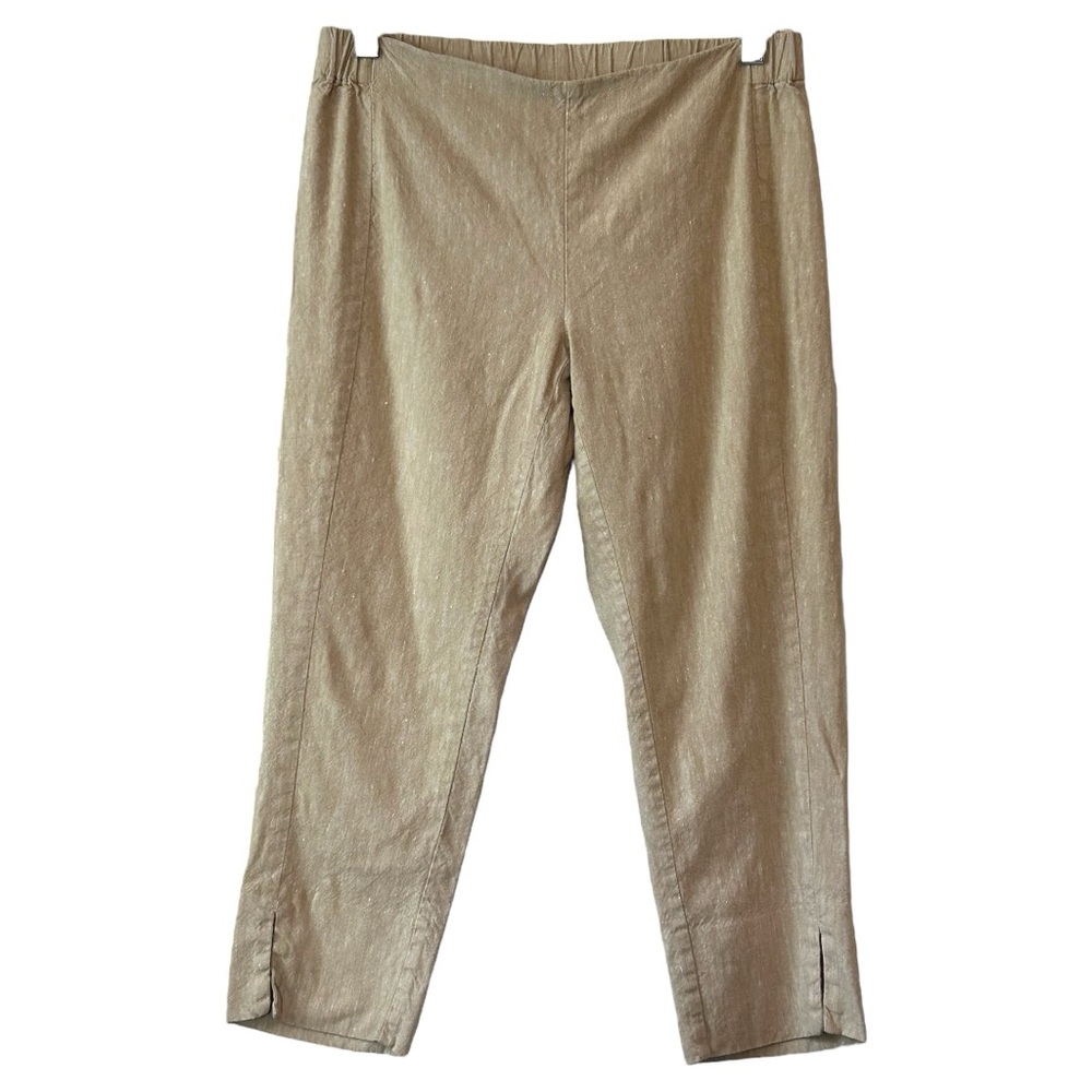 J. Jill Women’s Linen Blend Stretch Flat Front Slit Ankle Pants Sz SP
